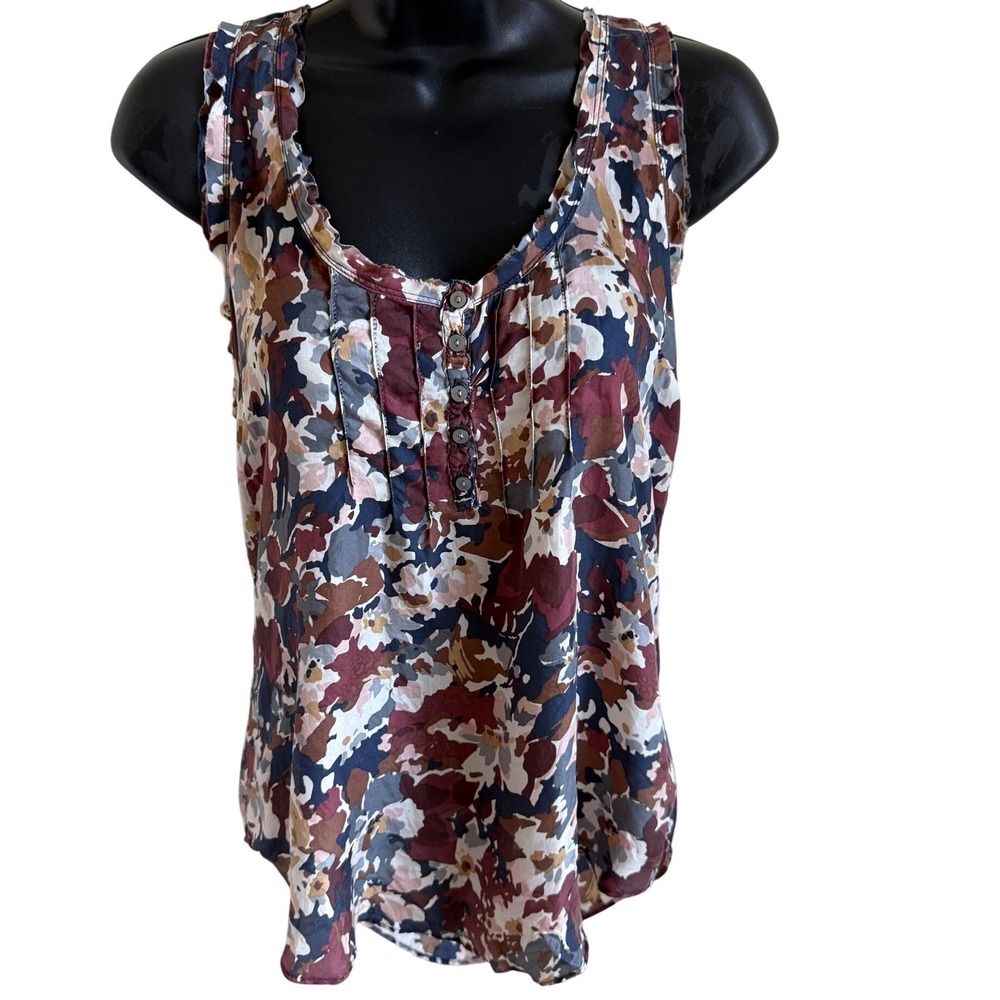 Y2K Abercrombie Floral Pintuck Tank‎ Top Sheer Layering Soft Boho Preppy Vibe S